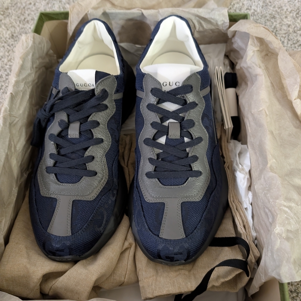 Gucci Navy Blue and Gray Men's Sneakers
